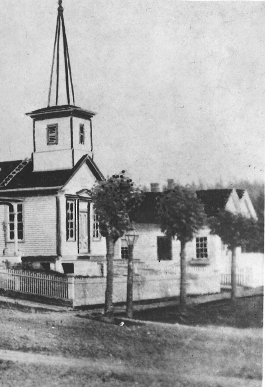 The Little White Church and parsonage in 1878