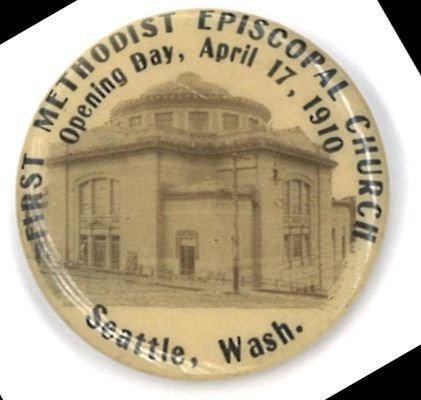 Souvenir button from the 1910 Opening Day of the Fifth and Marion sanctuary