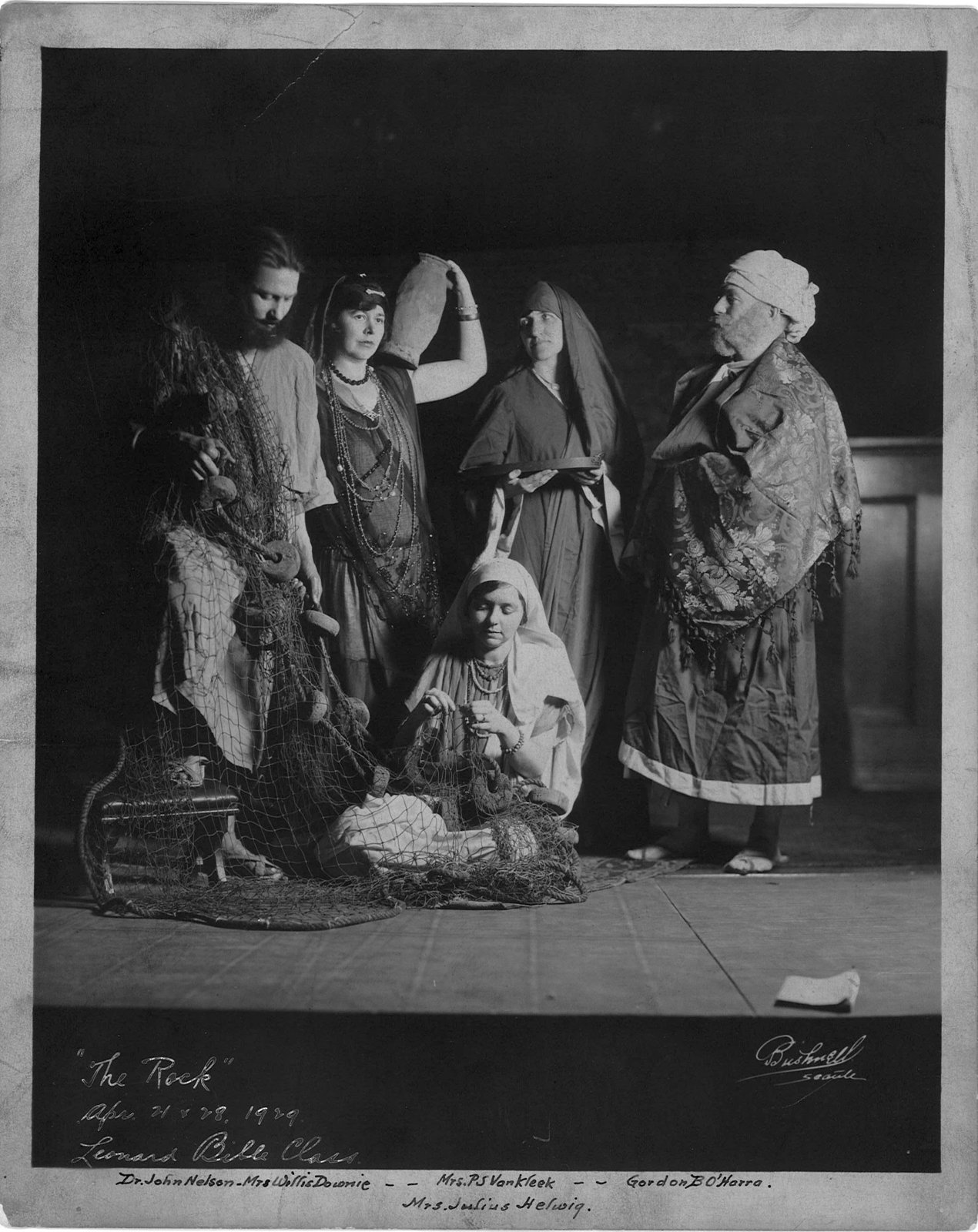 Costumed cast tableau from the church theatrical production The Rock, 1929