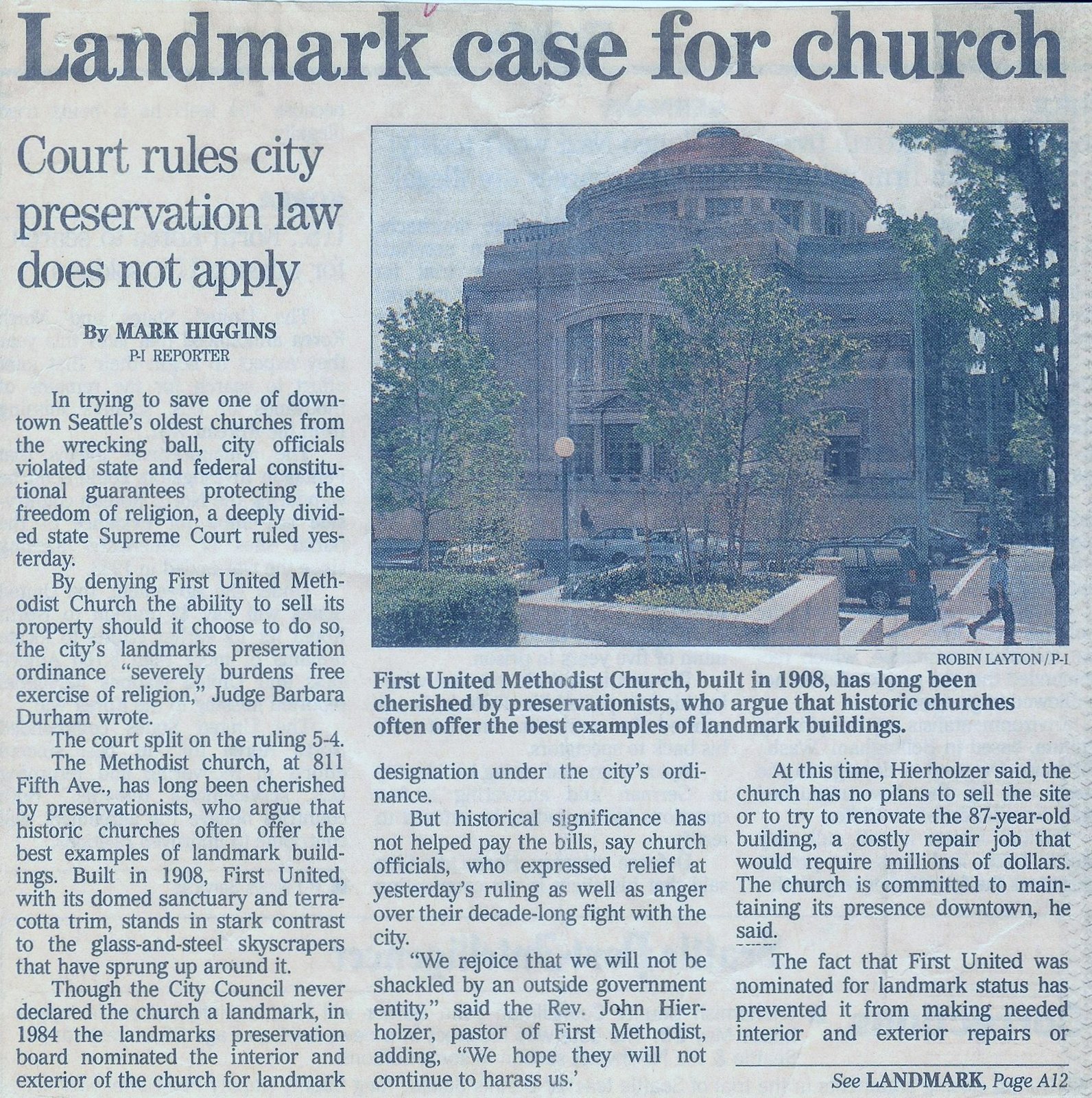 Seattle P-I newspaper article on the 1996 State Supreme Court landmark ruling